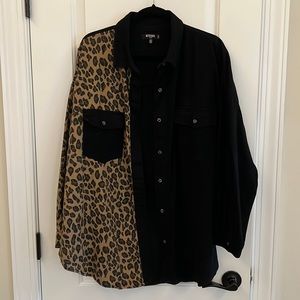 Leopard contrast oversized shirt